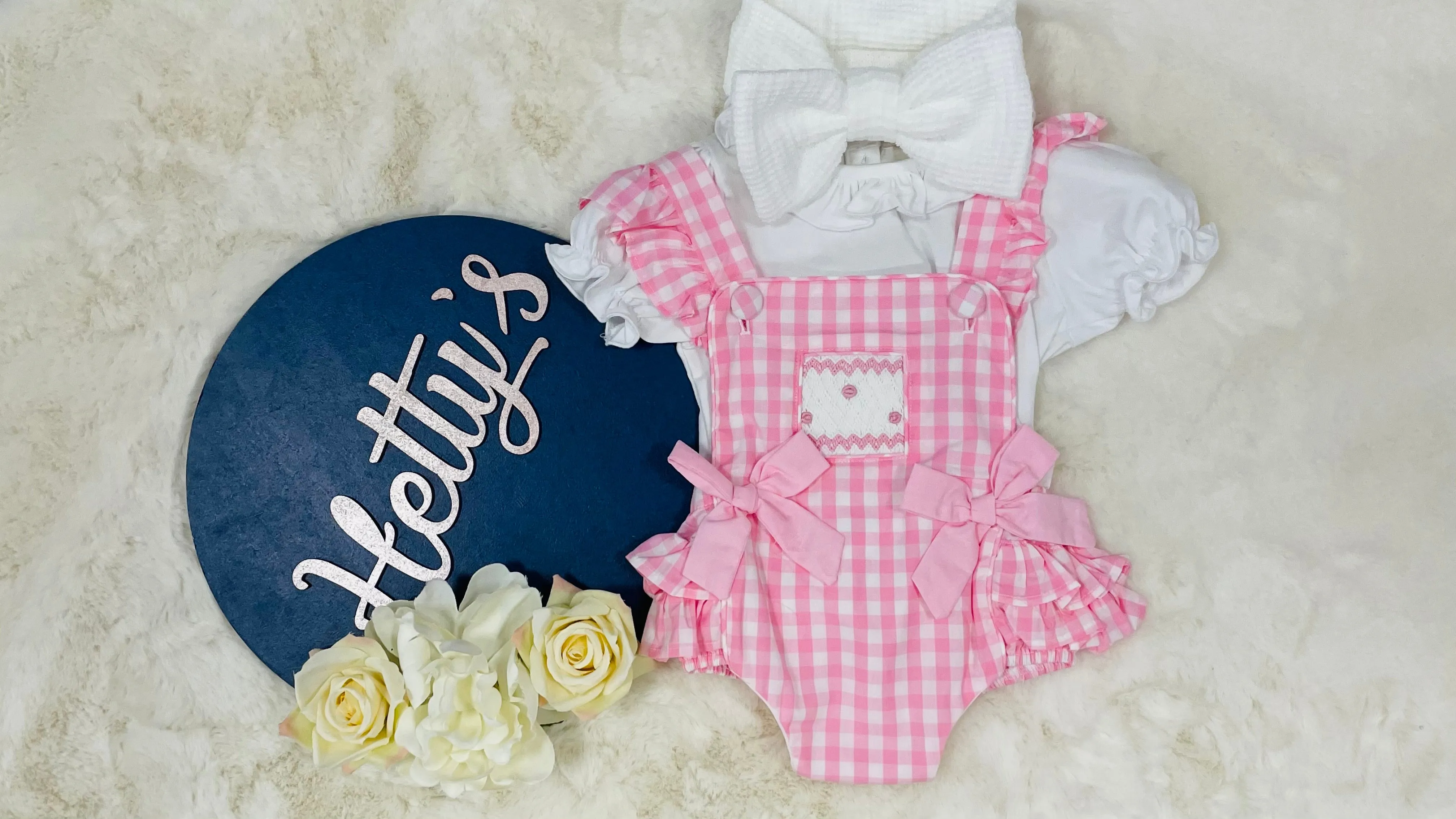Caramelo Boutique Pink Gingham Smock Romper