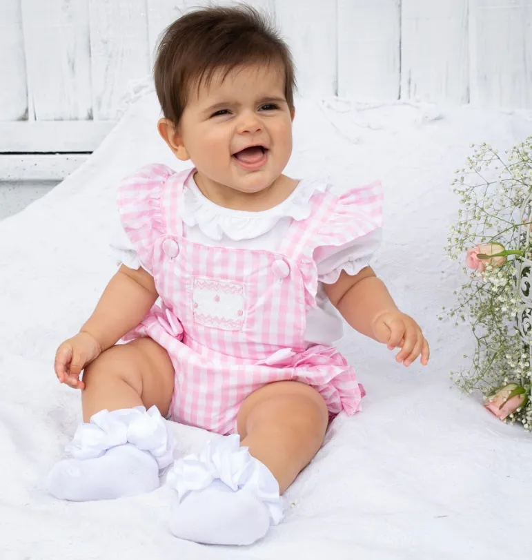 Caramelo Boutique Pink Gingham Smock Romper