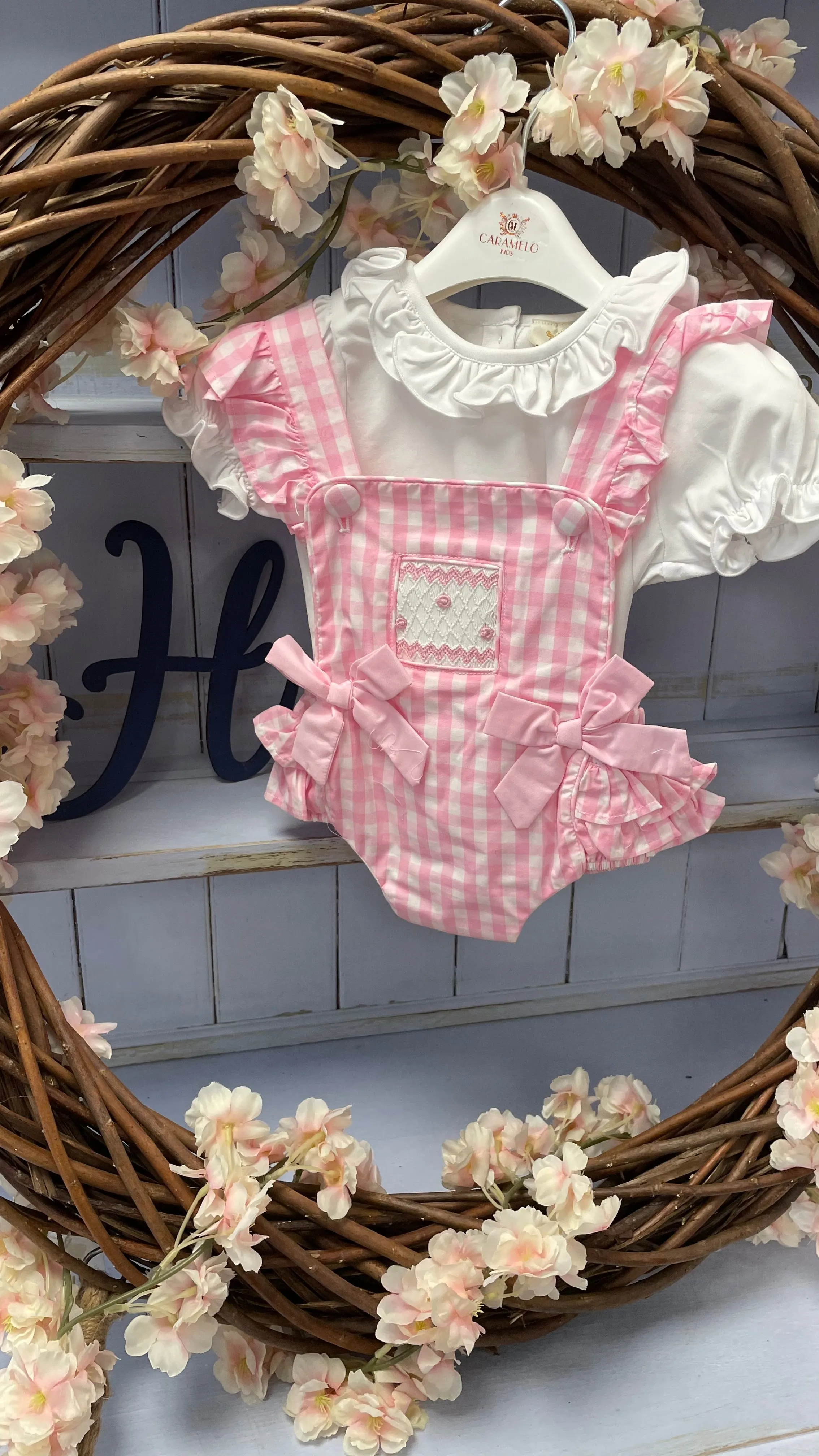 Caramelo Boutique Pink Gingham Smock Romper