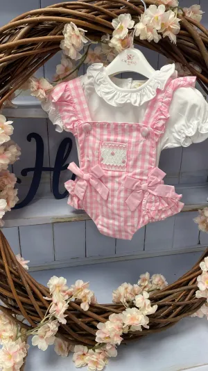Caramelo Boutique Pink Gingham Smock Romper