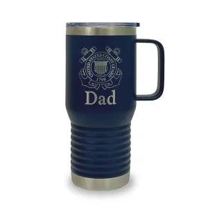 Coast Guard Dad 20oz Handled Travel Mug (Navy Blue)