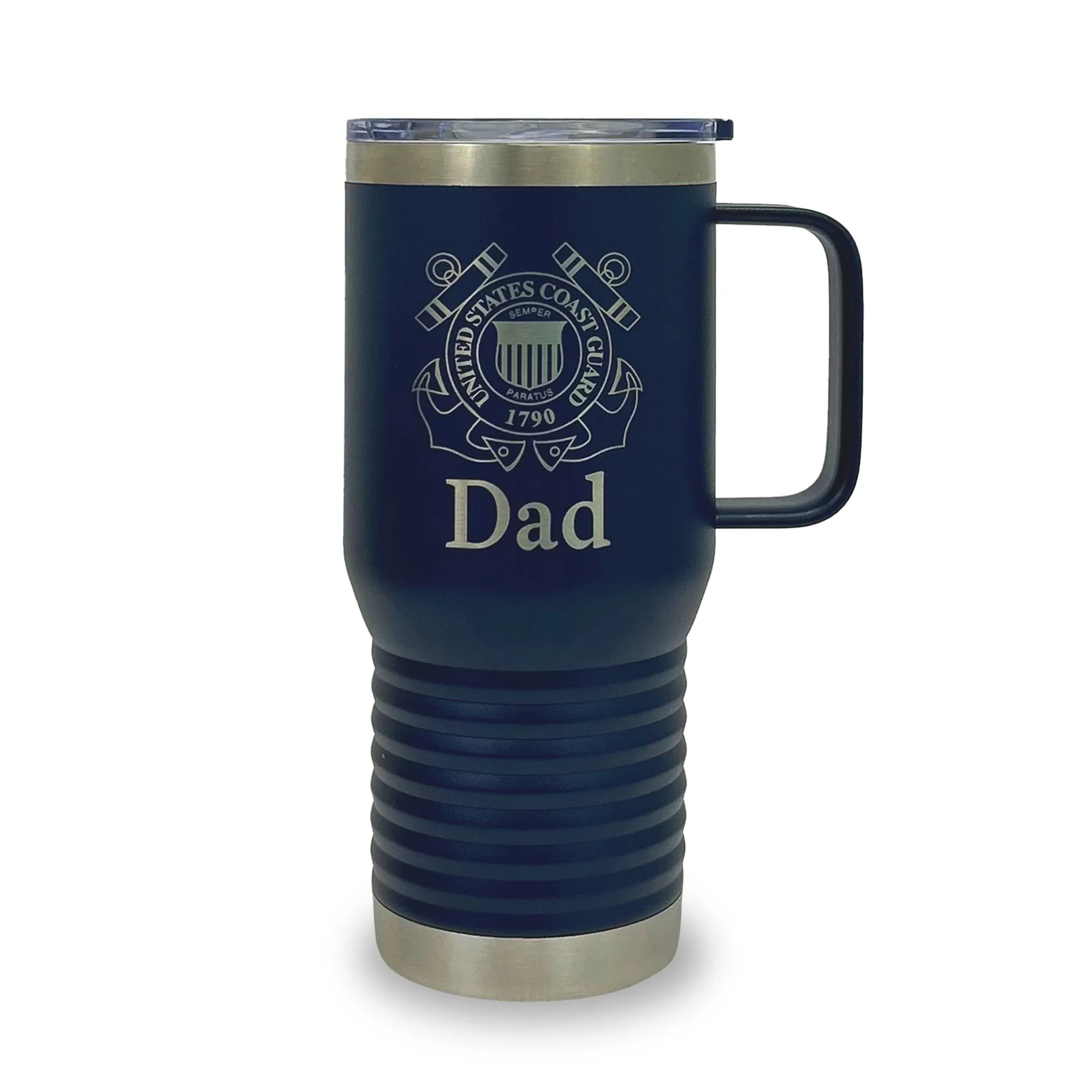 Coast Guard Dad 20oz Handled Travel Mug (Navy Blue)