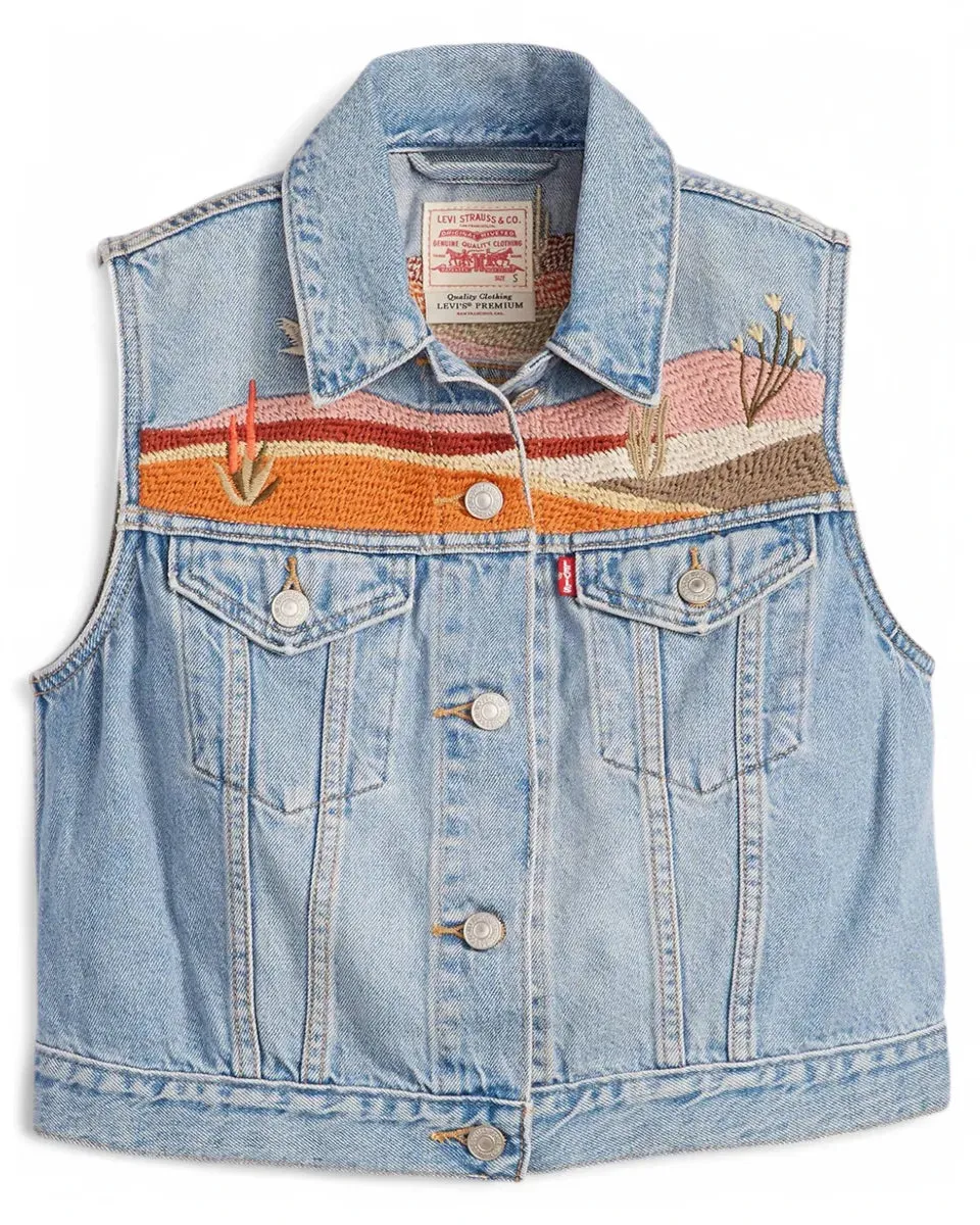 Gilet Xs Ricamato in Denim