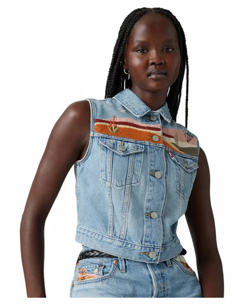 Gilet Xs Ricamato in Denim