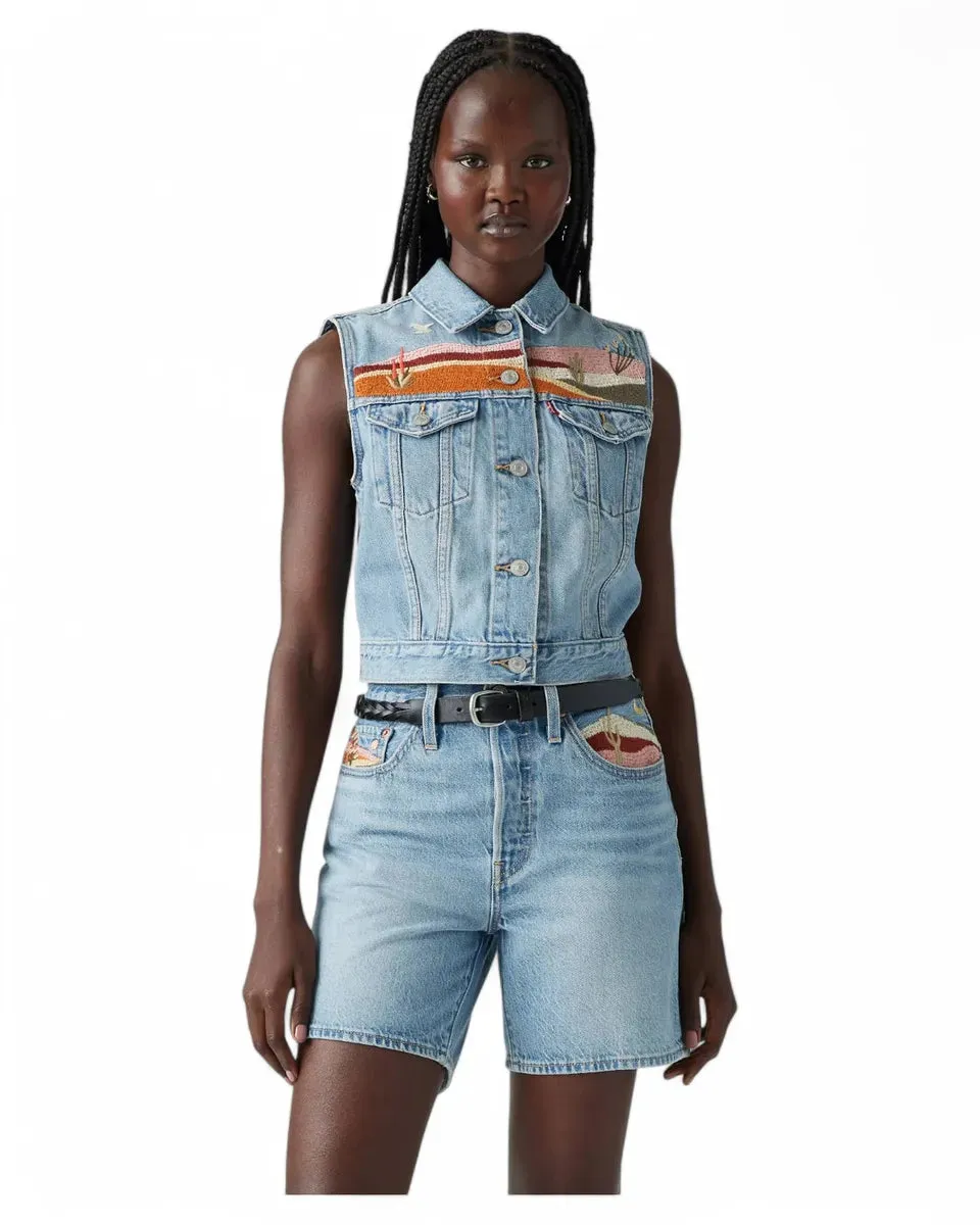 Gilet Xs Ricamato in Denim