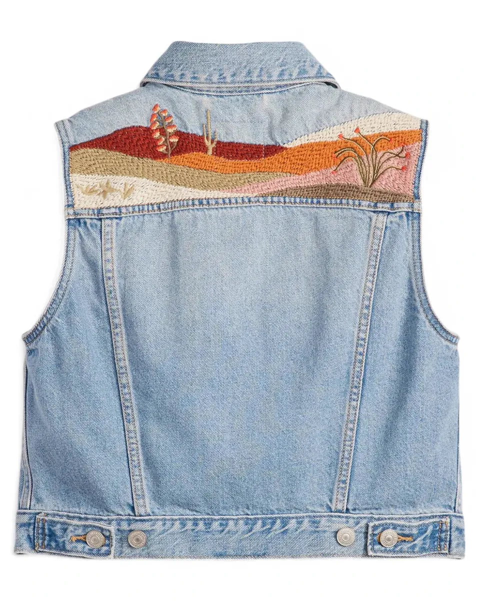 Gilet Xs Ricamato in Denim