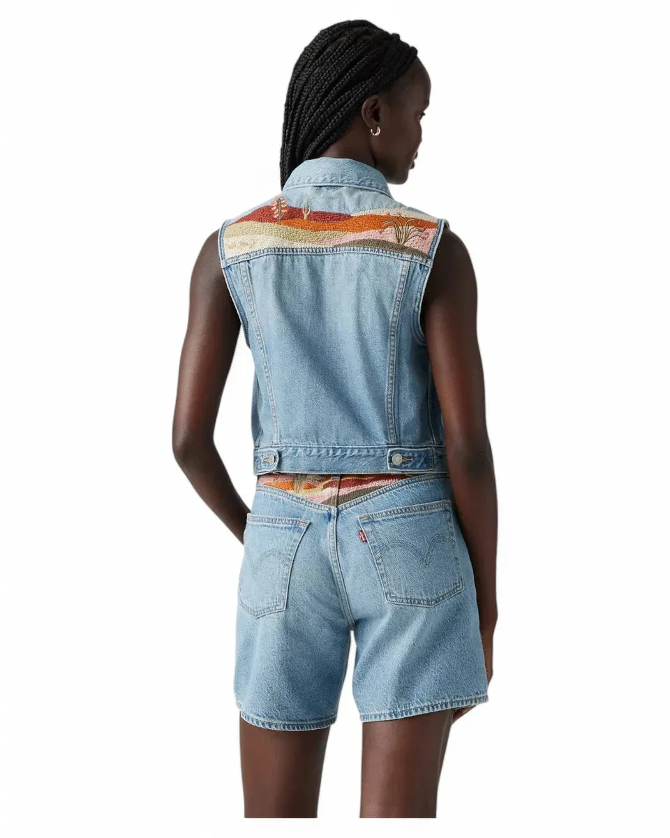 Gilet Xs Ricamato in Denim