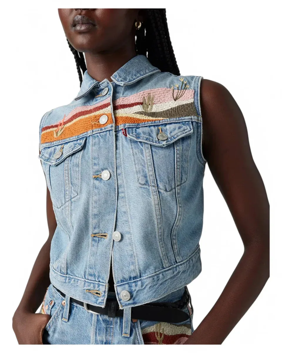 Gilet Xs Ricamato in Denim