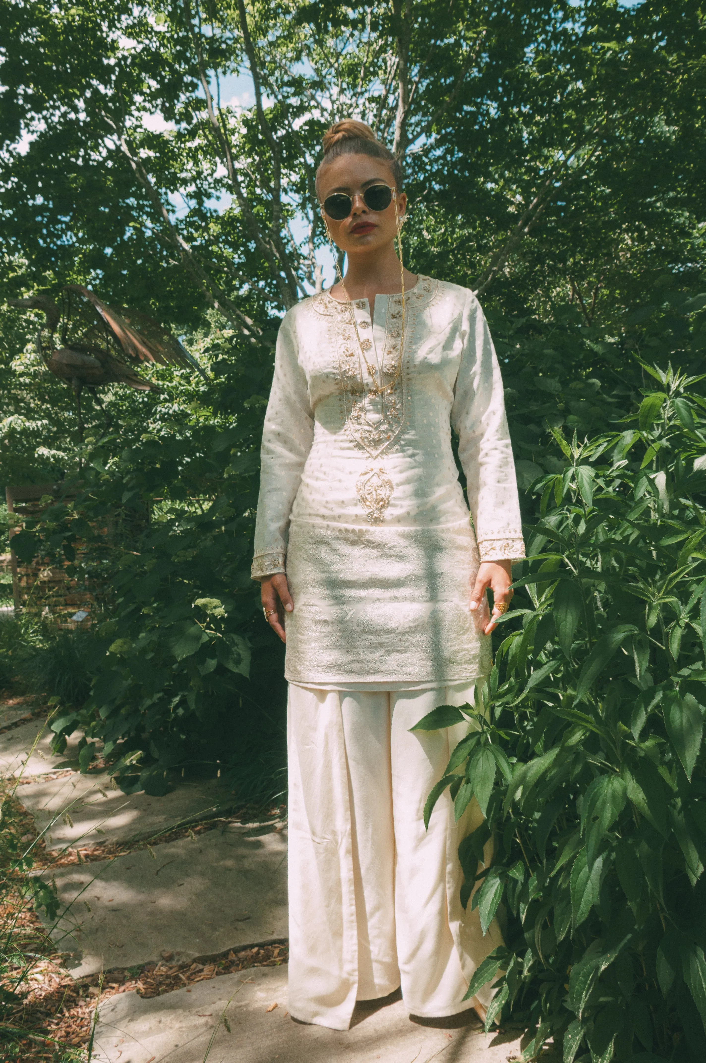 Ivory Brocade Embroidered Kurta Dress