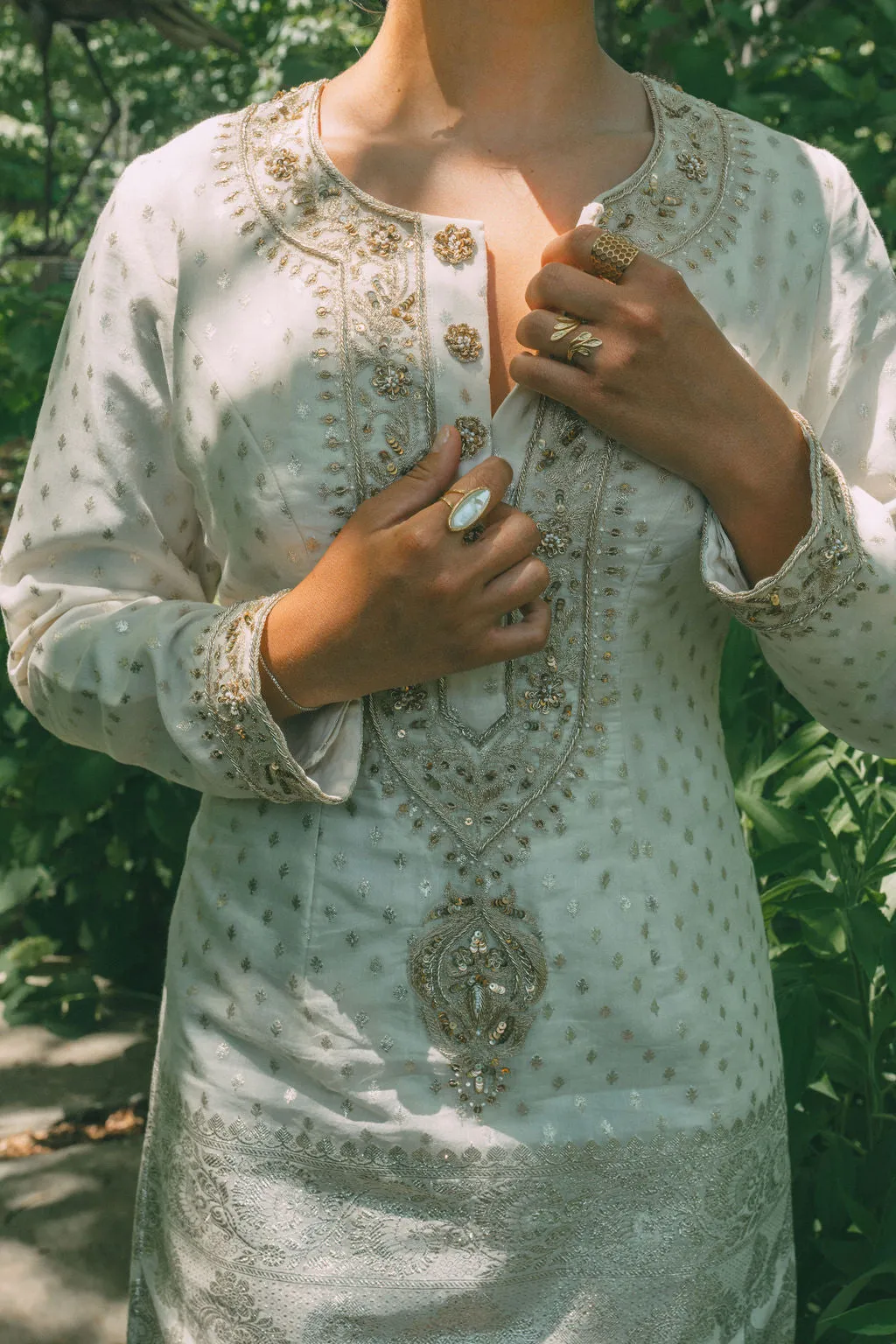 Ivory Brocade Embroidered Kurta Dress