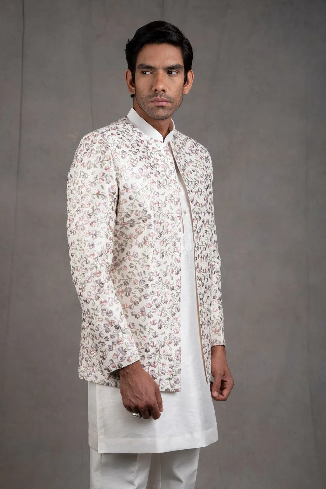 Ivory Embroidered Short Jacket Set