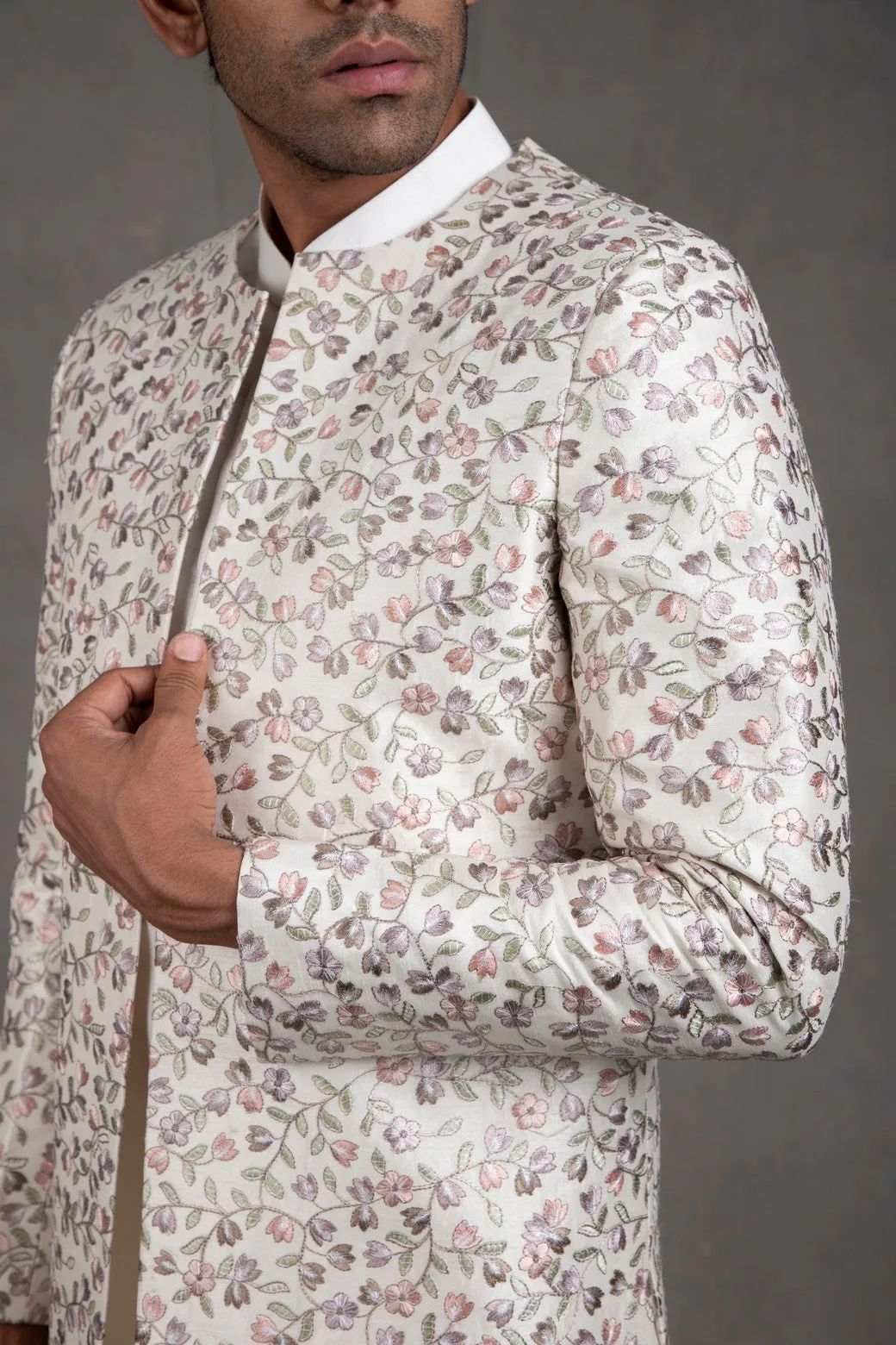 Ivory Embroidered Short Jacket Set