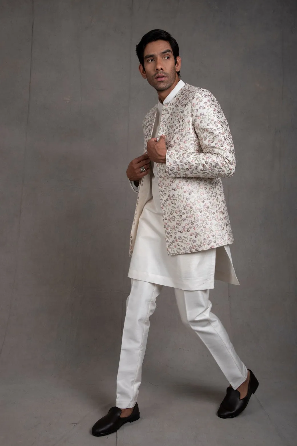 Ivory Embroidered Short Jacket Set