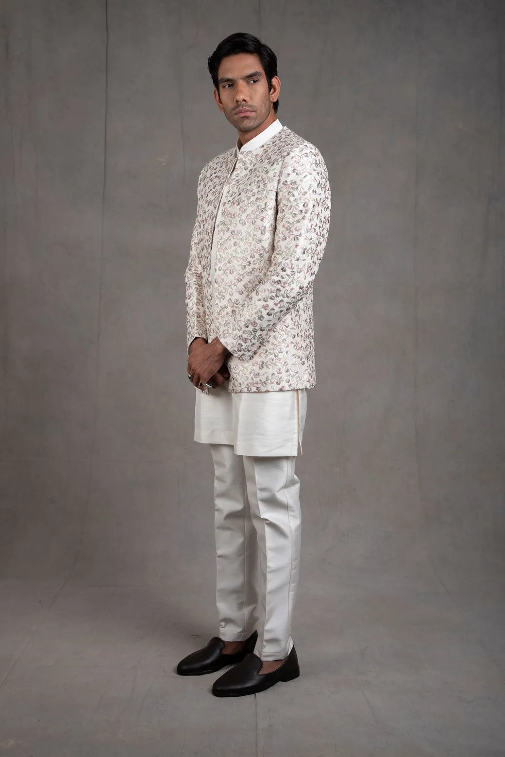 Ivory Embroidered Short Jacket Set