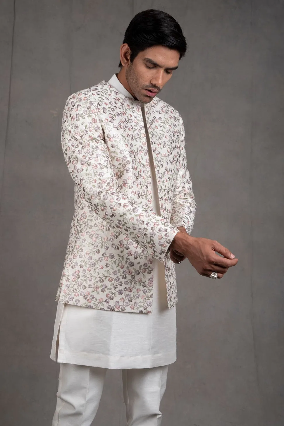 Ivory Embroidered Short Jacket Set