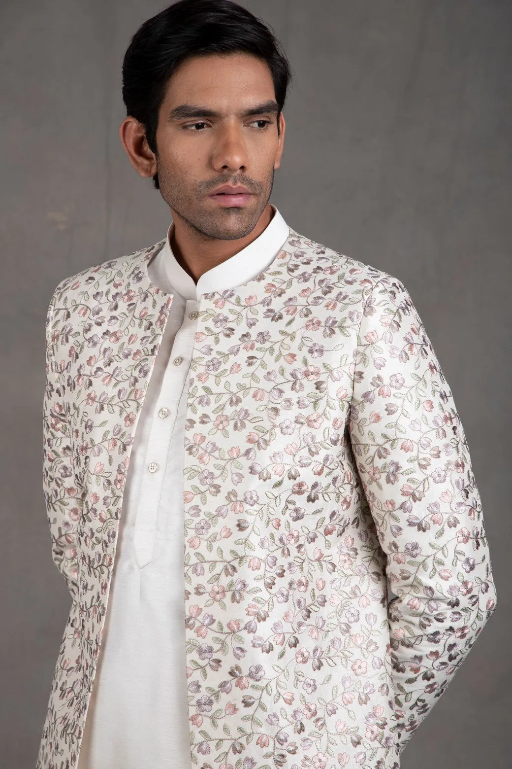 Ivory Embroidered Short Jacket Set