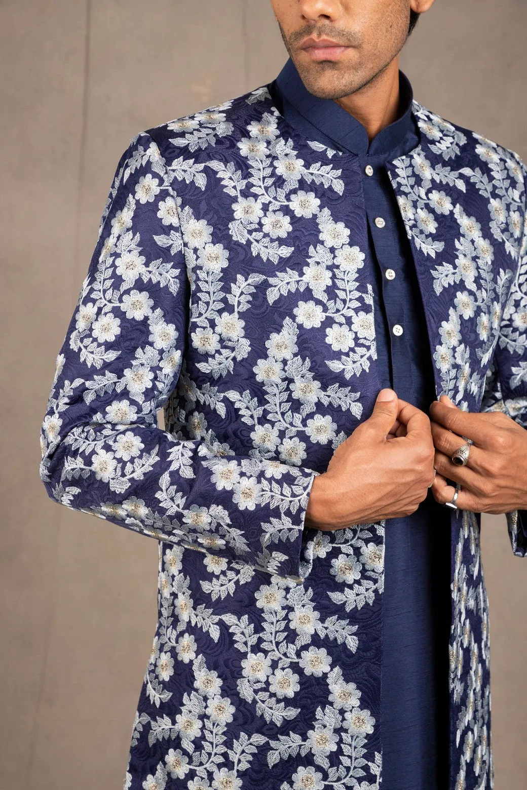 Midnight Blue Emroidered Short Jacket Set