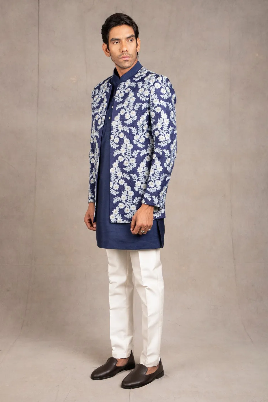 Midnight Blue Emroidered Short Jacket Set