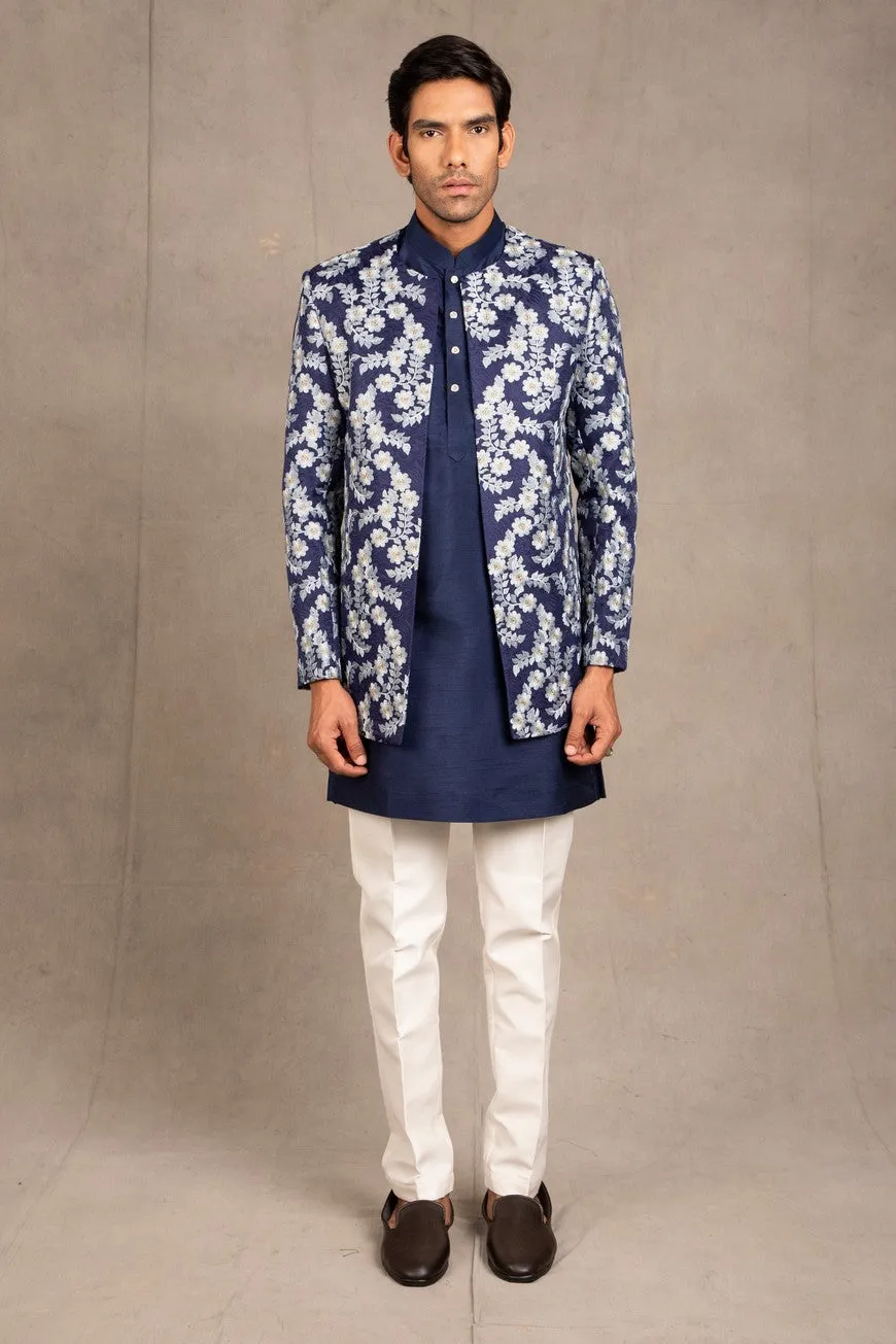 Midnight Blue Emroidered Short Jacket Set