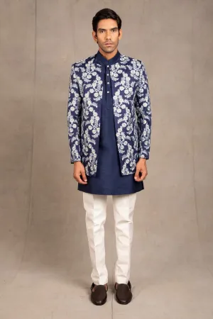 Midnight Blue Emroidered Short Jacket Set