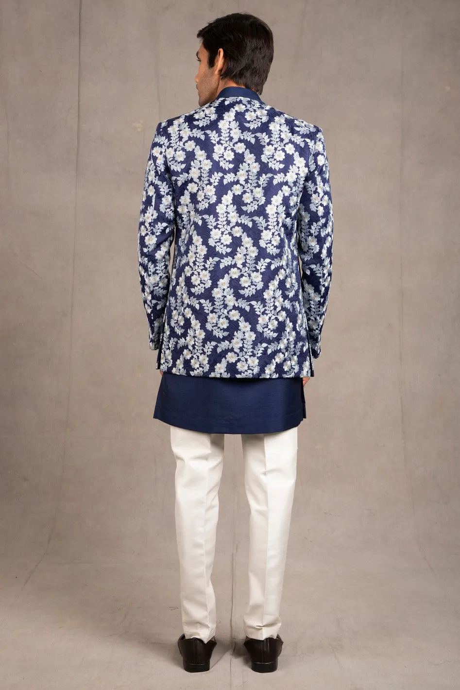 Midnight Blue Emroidered Short Jacket Set
