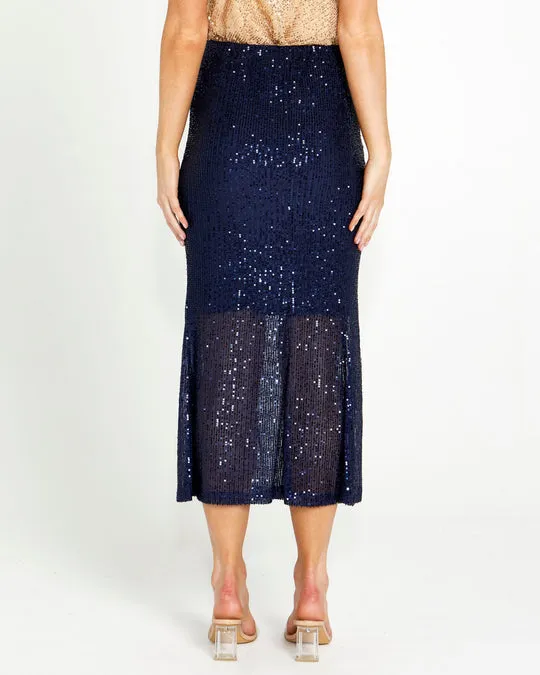 Nightlife Sequin Midi Skirt - Marine