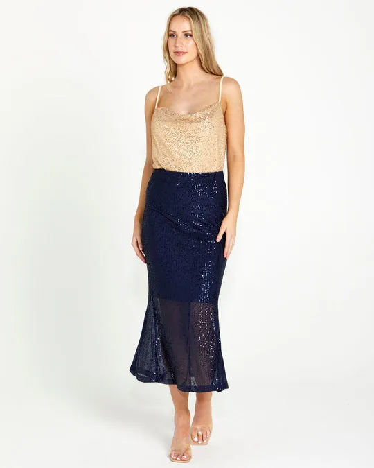 Nightlife Sequin Midi Skirt - Marine