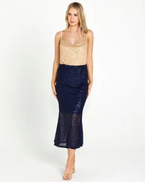 Nightlife Sequin Midi Skirt - Marine