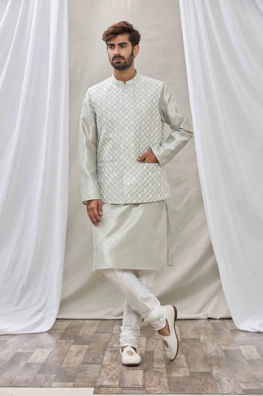 Pista Green raw silk jacket set