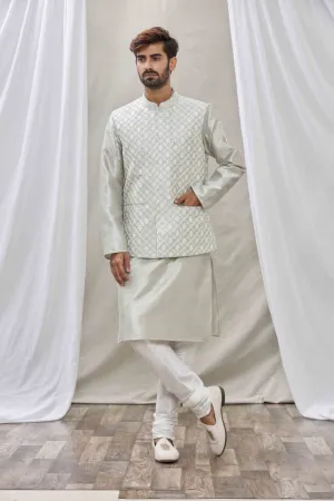 Pista Green raw silk jacket set