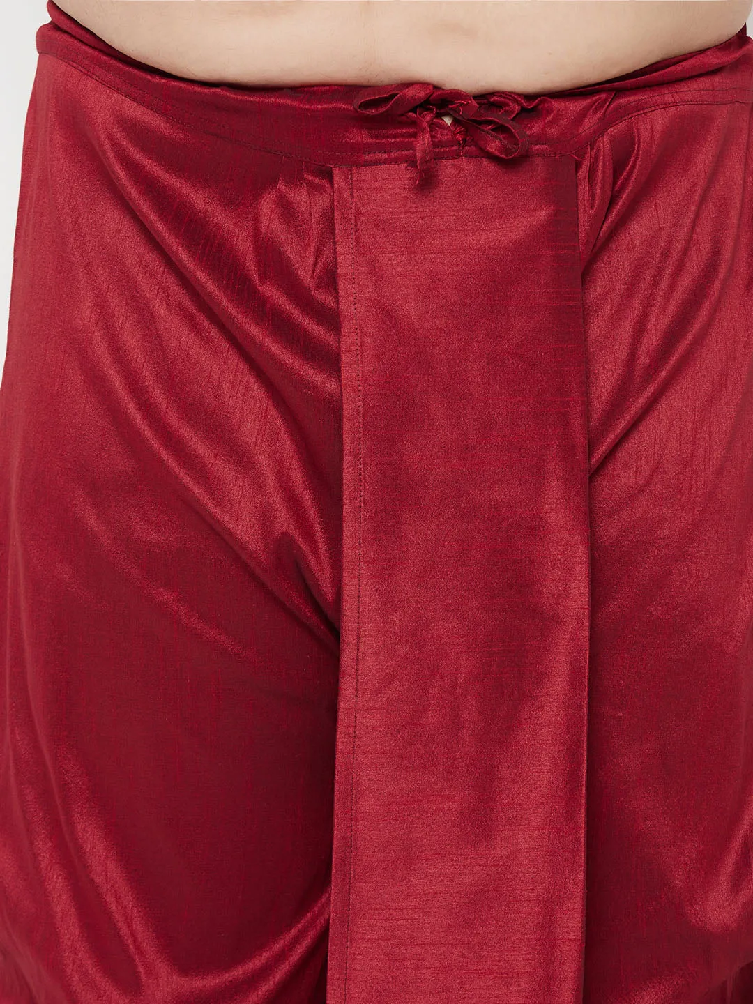 VASTRAMAY PLUS Men's Maroon Nehru Jacket With Yellow Kurta And Maroon Dhoti Set